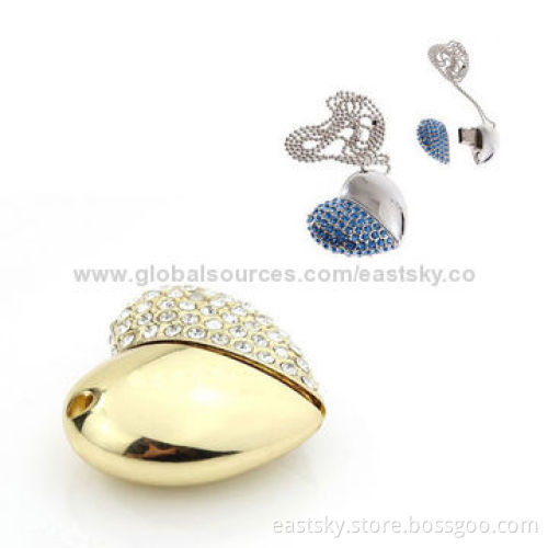 Custom Jewelry Heart USB Flash Drive, Made of Metal and Jewelry Shell, 64MB to 32GB Memory Capacity